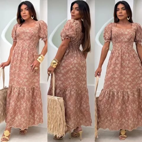 VESTIDO VISCOSE BORDADO LESI� 3D - TAMANHO �NICO - C�D:10013901