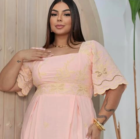 VESTIDO BORDADO - PLUS SIZE - VISCOLINHO 3D - C�D:10013909