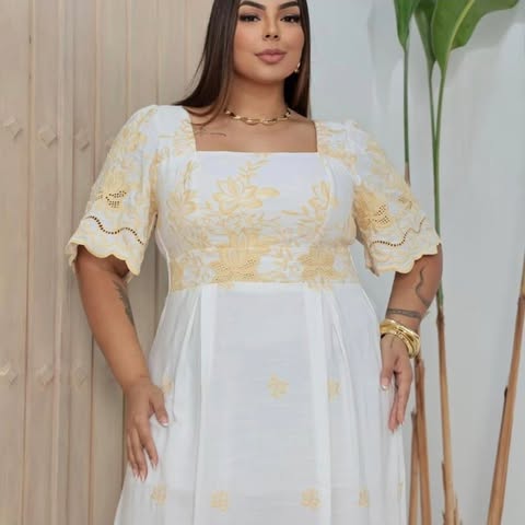 VESTIDO BORDADO - PLUS SIZE - VISCOLINHO 3D - C�D:10013909