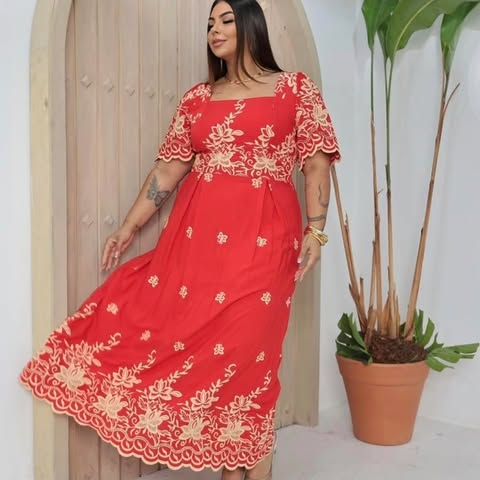 VESTIDO BORDADO - PLUS SIZE - VISCOLINHO 3D - C�D:10013909