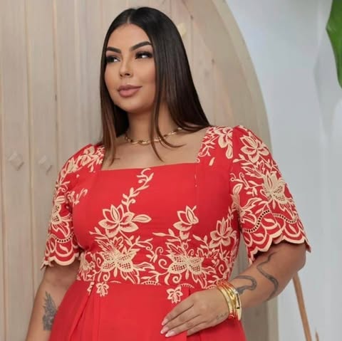 VESTIDO BORDADO - PLUS SIZE - VISCOLINHO 3D - C�D:10013909