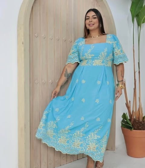 VESTIDO BORDADO - PLUS SIZE - VISCOLINHO 3D - C�D:10013909