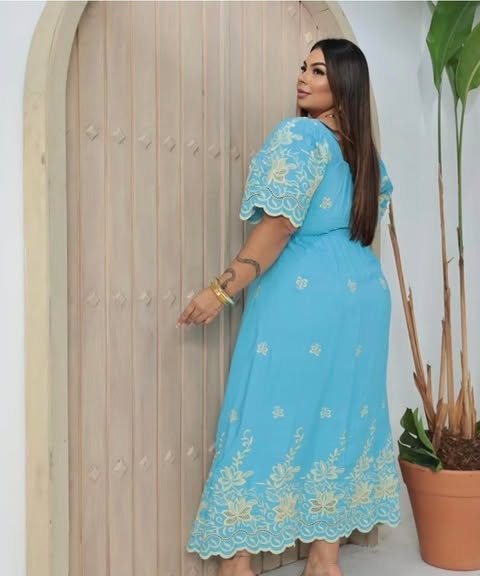 VESTIDO BORDADO - PLUS SIZE - VISCOLINHO 3D - C�D:10013909