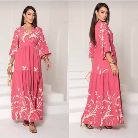 VESTIDO DUNA ROSE ESTAMPADO - MANGA 3/4 - TAMANHO �NICO - C�D:10013911