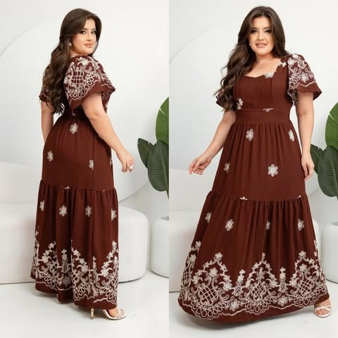 VESTIDO VISCOMIDA  BORDADO - MARROM  MEDITERR�NEO C�D:11014902 - TAMANHO �NICO