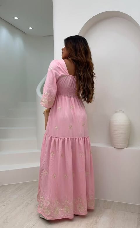 VESTIDO VISCOMIDA  BORDADO - MANGA 3/4  C�D:11014903 TAMANHO �NICO