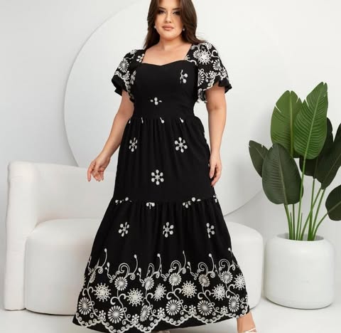 VESTIDO VISCOMIDA  BORDADO - C�D:10113909 TAMANHO �NICO