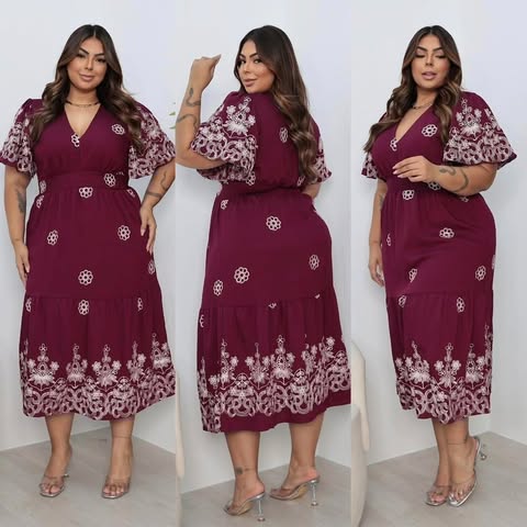 VESTIDO VISCOMIDA  BORDADO - C�D:10113910 TAMANHO G2