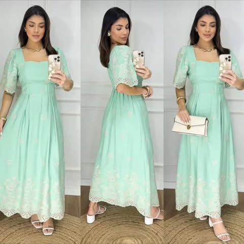 VESTIDO VISCOLINHO BORDADO EM LESI� 3D - TAMANHO �NICO - C�D:10013961