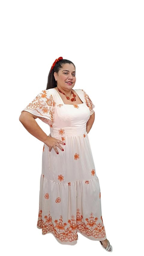 VESTIDO VISCOMIDA BORDADO - C�D:10013963 - TAMANHO G2