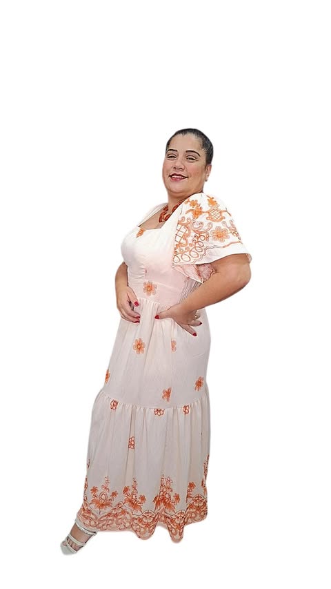 VESTIDO VISCOMIDA BORDADO - C�D:10013963 - TAMANHO G2