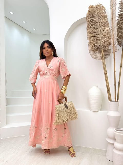 VESTIDO VISCOLINHO BORDADO EM LESI� 3D - C�D:101010406 - TAMANHO �NICO