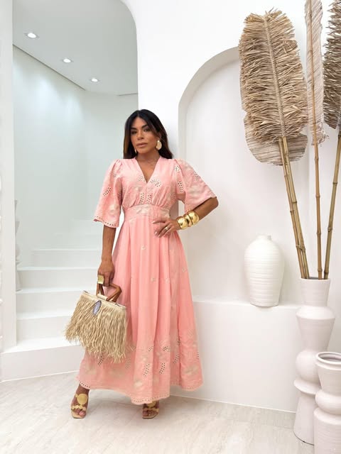 VESTIDO VISCOLINHO BORDADO EM LESI� 3D - C�D:101010406 - TAMANHO �NICO