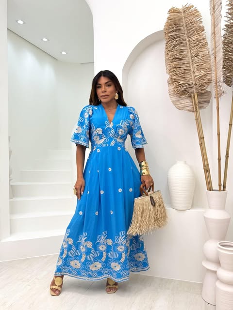 VESTIDO VISCOLINHO BORDADO EM LESI� 3D - C�D:101010407 - TAMANHO �NICO