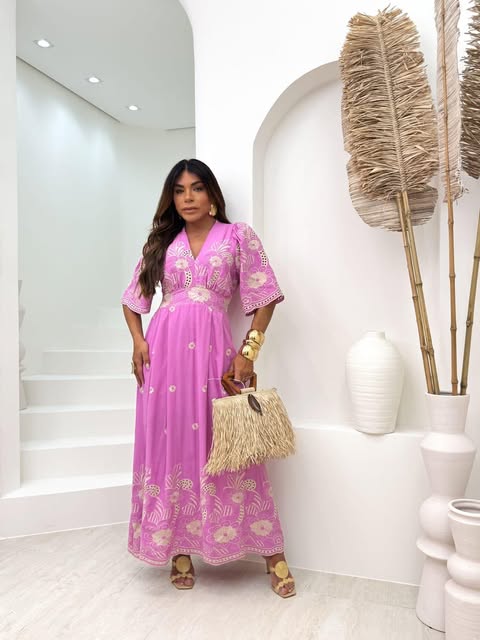 VESTIDO VISCOLINHO BORDADO EM LESI� 3D - C�D:101010409 - TAMANHO �NICO