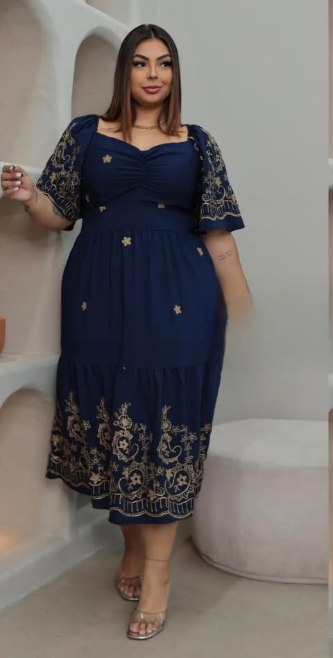 VESTIDO VISCOMIDA BORDADO - TAMANHO G2 - C�D:101010410