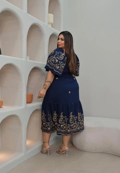 VESTIDO VISCOMIDA BORDADO - TAMANHO G2 - C�D:101010410