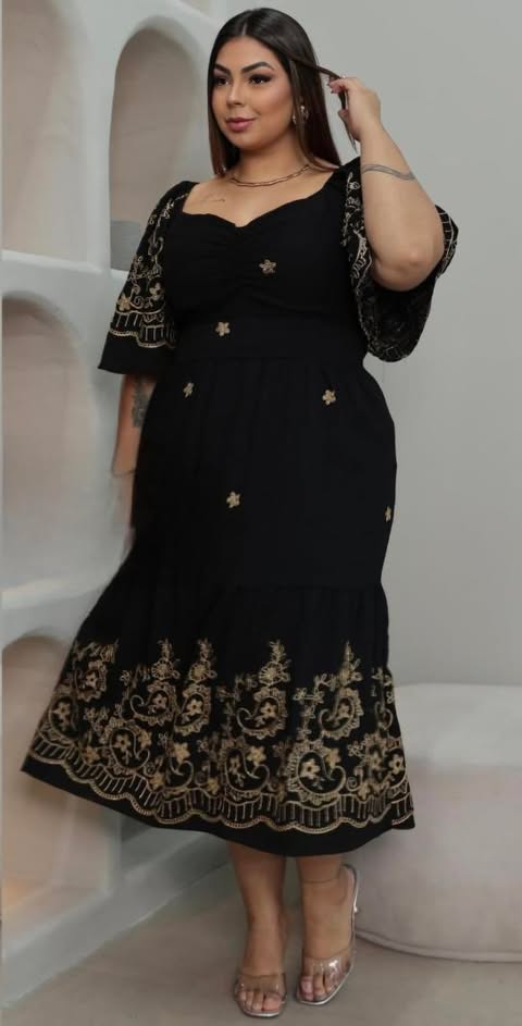 VESTIDO VISCOMIDA BORDADO - C�D:101010411 - TAMANHO G2