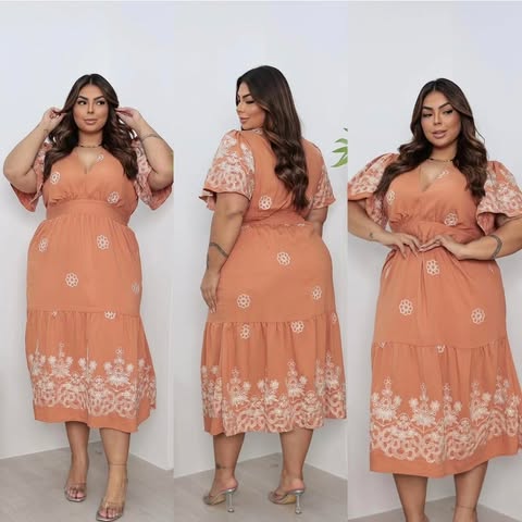 VESTIDO VISCOMIDA BORDADO - C�D:101010413 - TAMANHO G2  