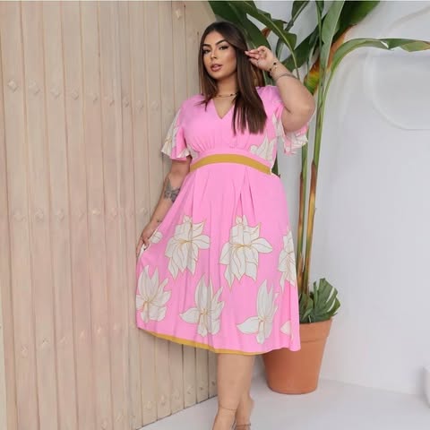VESTIDO  VISCOLINHO  ROSA ESTAMPADO  C�D:101010414 TAMANHO G2