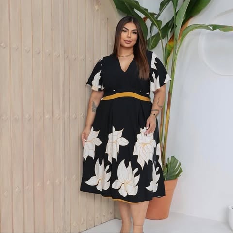 VESTIDO VISCOLINHO PRETO ESTAMPADO C�D:101010416 TAMANHO G2