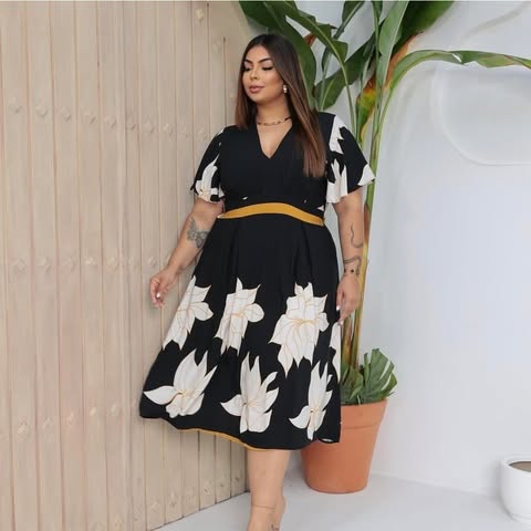 VESTIDO VISCOLINHO PRETO ESTAMPADO C�D:101010416 TAMANHO G2