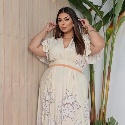 VESTIDO VISCOLINHO CREME ESTAMPADO C�D:101010417  TAMANHO G2