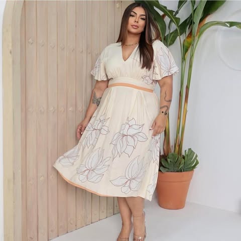 VESTIDO VISCOLINHO CREME ESTAMPADO C�D:101010417  TAMANHO G2