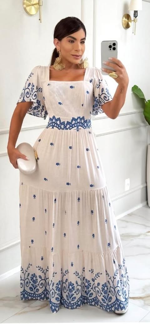 VESTIDO VISCOLINHO AZUL ESTAMPADO  C�D:101010419 TAMANHO �NICO