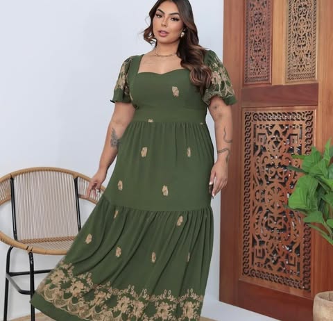 VESTIDO VISCOMIDA BORDADO - DECOTE  QUADRADO - C�D:10013972  - TAMANHO G2